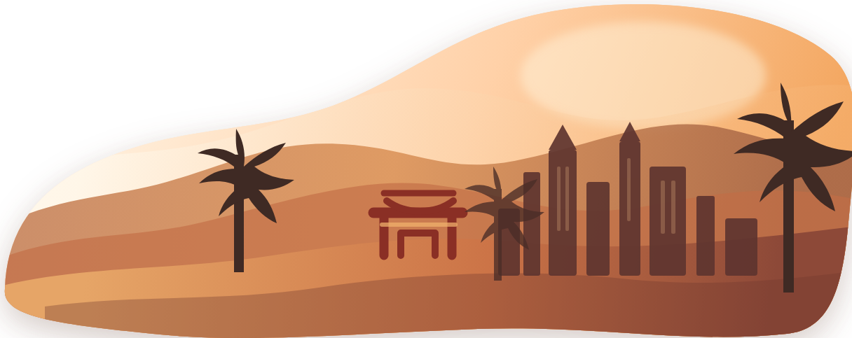 Los Angeles skyline and palm landscape
